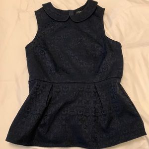 J Crew Navy Brocade Peplum Top